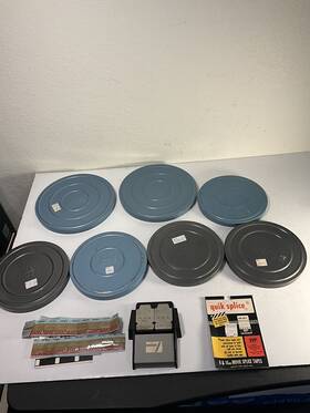 Adams Scherer 59-66 Lot Of Vtg 8mm Metal Film Reels And Cans Plus Adam S Quick Splicer. 5 Inch 7