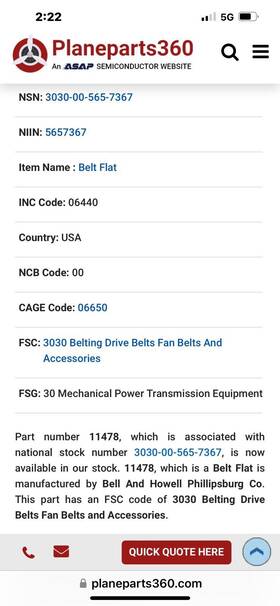 11478 Bell And Howell Flat Belt