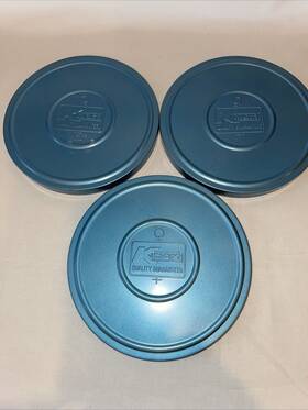 2653775 Compco Lot Of 3 Vintage Metal Film Movie Reels And Canister Cases Blue