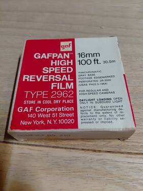 Gaf 2962 Gafpan High Speed Reversal Film 16mm 100ft Type