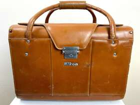 Fb-11 Nikon 1950s Brown Leather Camera Bag Large Hard Case Felt Interior 15x10 Inch