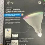 Ge Cync Smart Outdoor Floodlight Led Bulb, Dimmable, Full Color, PAR38, 10 Watt. Fixed Price $17.99.
