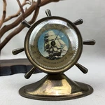 Brass Ship's Wheel Desktop Thermometer Vintage Advertising Voss Hutton Barbee. Fixed Price $49.99.