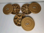 3 Vtg 5" Dual Metal Film Canister Storage 8MM Movie Reel 200FT Compco. Fixed Price $25.00.