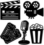 5 Pieces Media Room Decor Wooden Movie Reel Home Theater Cinema Wall Art. Fixed Price $25.39.
