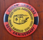 Kodak Button, 65TH Anniversary Of Cameras, 1953/CKS/213999. Fixed Price $45.00.