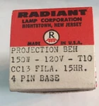 Radiant Projection Beh 150W-120V-T10 4 Pin Base. Fixed Price $19.99.