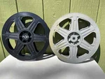 2 Vintage Plio Magic? Plastic Movie Film Reel 35MM 14-3/8" Black Grey 6 Hole. Fixed Price $48.50.