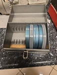 Vtg Logan Deluxe Metal 8MM Film Chest 12 Slots Box Storage + 5 Reels & Cases. Fixed Price $40.00.