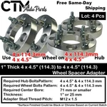 1" Thick 4X4.5" (4X114.3MM) Wheel Spacer Adapter Fit 4LUG Acura Honda Hyundai. Fixed Price $70.83.